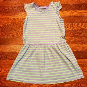 Primary Blue & Green Striped Ruffle Sleeve Dress with Pockets Size 8-9 Years